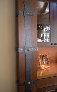 decorative post strapping with copper accents